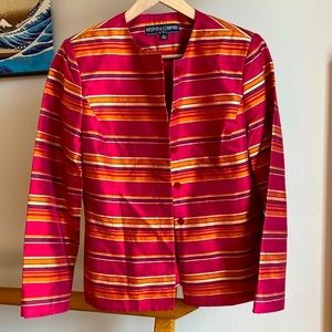 ❤️‍🔥GORGEOUS Vintage 80s 90s Sunset Wearable Art Striped Raw Silk Blazer Jacket